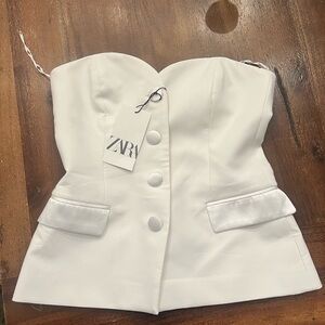 Zara Cream Strapless Blazer Vest